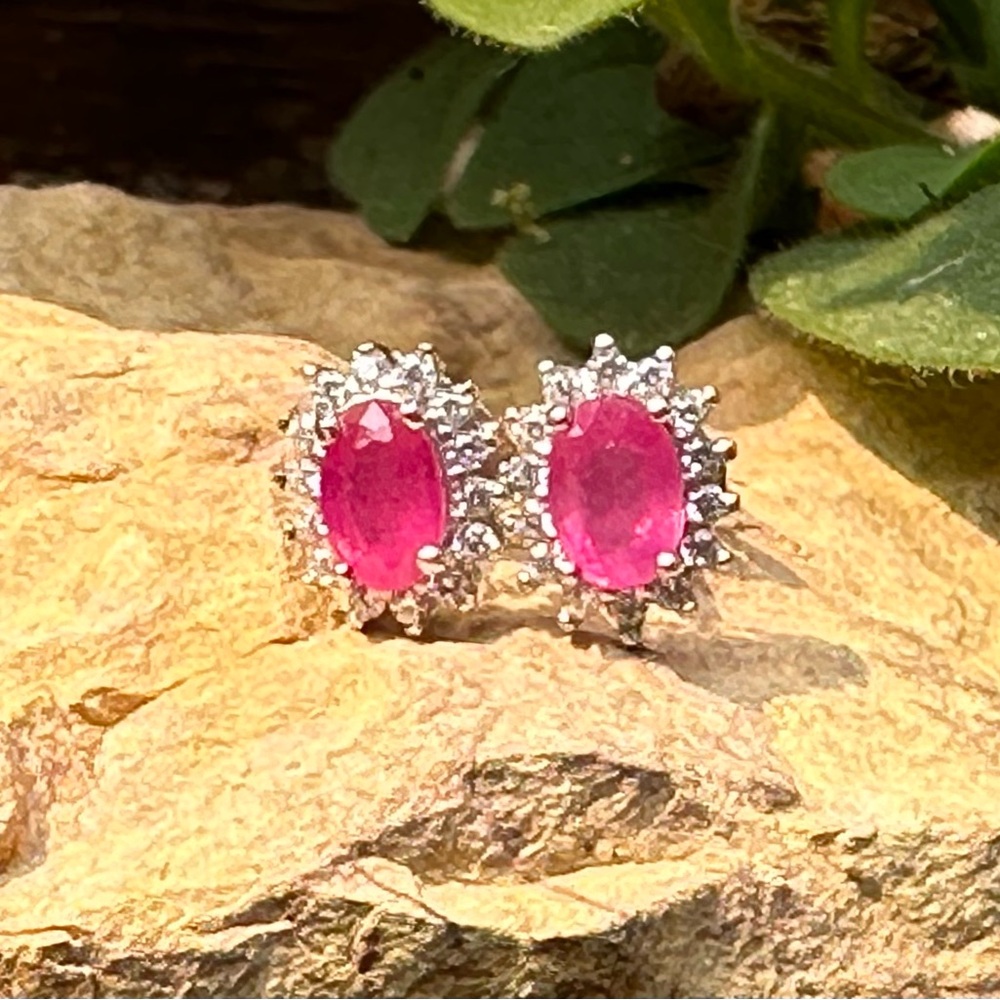 BRAND NEW Ruby Halo Stud Earrings, Sterling Silver